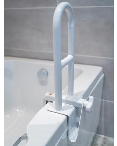 Verstellbare Badewannen-Einstiegshilfe für Senioren, Sicherheitsgriff, Badewanne Haltegriff, Sicherer Halt, Mit Gummipolster, Für Badezimmer Badewannen, Ohne Bohren, Weiß (Weiß)