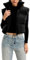OYIGELZ Damen Steppweste Fashion Stehkragen Reißverschluss Kurze Female Weste Gefütterte Pufferweste Jacken Mäntel(Schwarz-W,L)