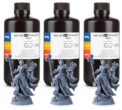 ELEGOO ABS-Like 3.0 3D Drucker Resin, 405 nm UV-härtendes Photopolymerharz für MSLA/LCD/DLP 3D Drucker, Verbesserte Festigkeit und Zähigkeit, Hohe Präzision, Niedrige Viskosität, 3pcs x 1000g Grau
