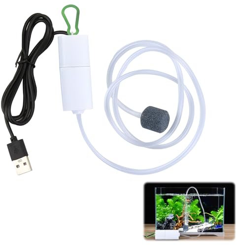 Mini Aquarium Air Pump - USB Fish Tank Air Pump, High Oxygen Output Fish Tank Bubbler with Air Stone, Silent Pumps - Portable USB Interface for Home Outdoor Use/Fishing/Fish Tanks (White-one tube)