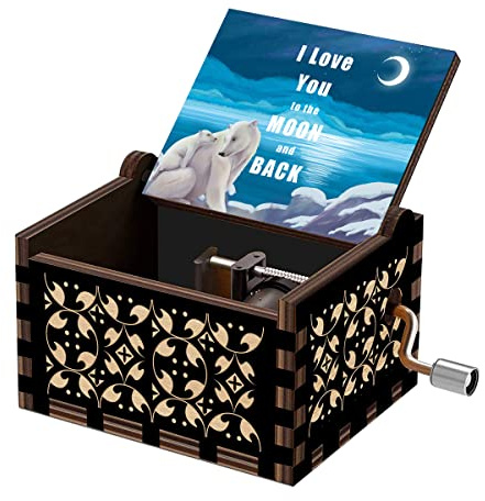 Music Box Gift for Daughter Son Mom Dad Birthday Anniversary Christmas | I Love You to the Moon and Back Anniversary Christmas Cute Gift Hand Crank Musical Box Play Over the Rainbow