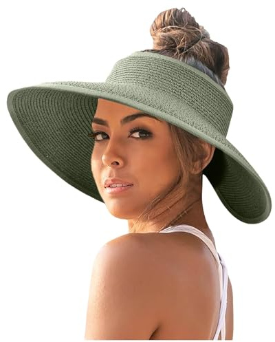 Sombreros de Paja para Mujer, Sombreros Plegables con Visera, Viseras para el Sol para Mujer, ala Ancha Cola de Caballo de Paja, Sombrero de Playa de Verano