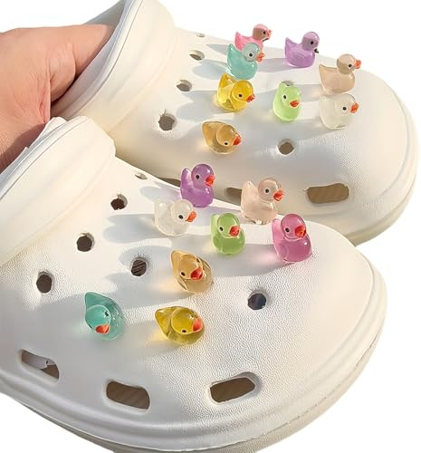 EIHI 16 Pinces accessoires lumineux en forme de canards tridimensionnels pour chaussures, accessoires pour chaussures, décorations amovibles pour chaussures, fleurs amovibles pour chaussures