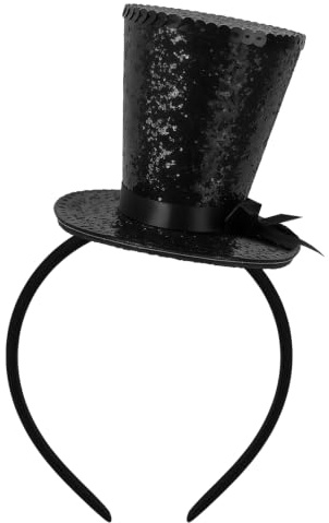 RmKbe Black Sequins Top Hat Headband Lightweight Party Hair Hoop Costume Accessory Vintage Exquisite Fascinator Top Hat for Carnival Theme Party Supplie