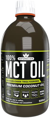 Natures Aid 100% MCT Oil 500ml - Premium Coconut MCT - Energy Boost - Keto Friendly - Add to Coffee Shakes Smoothies - Vegan, Non-GMO, Gluten-Free - Rapid Absorption Sustainably Sourced