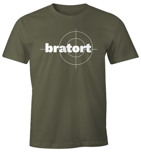 MoonWorks® Herren T-Shirt bratort Fun-Shirt Motiv Shirt Parodie Grillen BBQ Barbecue Koch Sommer Foodie Küche Army L