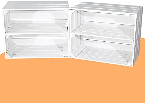 Vintage Möbel 24 GmbH 2 weiße Holzkisten mit Einlegeboden/Zwischenbrett 50cm x 40cm x 30cm Weinkiste Schuhregal Holzkiste Regal Wandregal Kiste DIY stabil