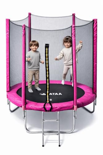 Cama Elástica Infantil ATAA 185 cm Rosa con Red de Seguridad y Escalera