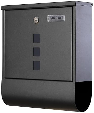 Grafner Design Briefkasten schwarz mit Zeitungsfach, pulverbeschichtet, abschließbar – 2 Schlüssel inkl, 3 Sichtfenster, eckige Ausführung, Montagematerial, anthrazit, Postkasten Wandbriefkasten