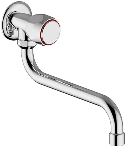 Schläfer 3431210 | Auslaufventil, Verchromter Messingkörper, zur Wandmontage, Wandarmatur 1/2 Kaltwasserhahn für Waschbecken, Geräuscharmer Luftsprudlerschwenkbarer Schwenkbarer S-Auslauf 180 mm.