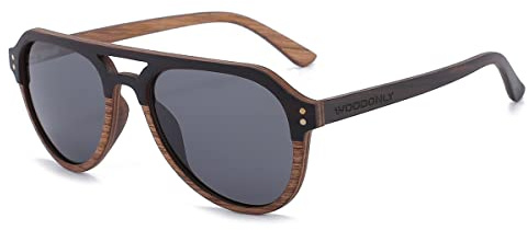 WOODONLY Lunettes de Soleil Pilote en Bois Polarisées - Lunettes de Soleil en Bois Fashion Style avec Etui en Bambou pour Hommes et Femmes Cadeaux Parfaits (noyer+ébène)