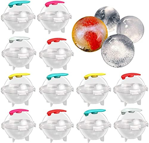 LATRAT 12 moldes redondos para cubitos de hielo, forma de bola grande, bolas de hielo gin&tónico, de silicona y plástico, para hacer cubitos de hielo y barras, para hacer cubitos de hielo y cocina