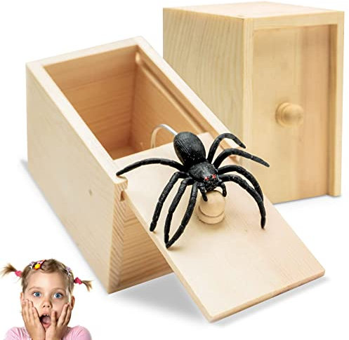 JIASHA 2PCS Spinne In Box Spinne Streich-Box Holz Streich Spinne Spinnen Prank Box Holz Prank Spider Scare Box Streich Spinne Scare Box, für Kinder Erwachsene Party Favors Gifts