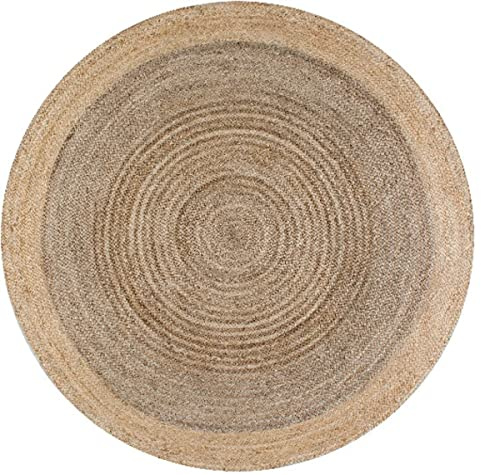 Ripaz Vogue - Jute Rug Reversible Hand Woven Grey with Beige Border Round Area, Farmhouse, Outdoor, Living Room Rug (240 x 240 cm (8 Feet Round))