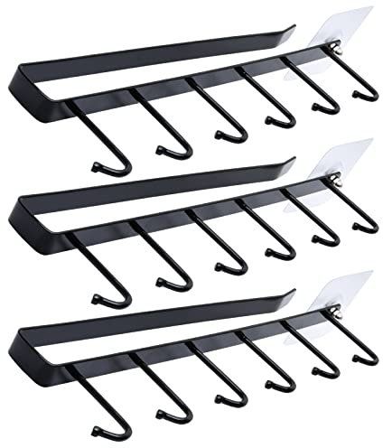 MAIXINNEW 3 Stück Haken für Tassen Unterm Regal mit 6 Haken, Tassenhalterung Schrank mit Selbstklebender Schraube, Tassenhalter Regal für Tassen, Kaffeetassen und Küchenutensilien