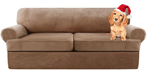 Sofa Cover,T Cushion Sofa Cover Velvet Non-Slip T Cushion 1/2/3 Seater Couch Cover with Individual T Cushion Seat Cover with Elastic Bands Furniture Slipcovers Protector (Leather,X-2 Seat-3 pieces)