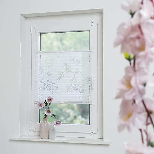 Plissee mit ausgebranntem Äste-Motiv, halbtransparent, inkl. Klemmträger, Breite: 80 cm/Länge: 130 cm, Farbe: weiß