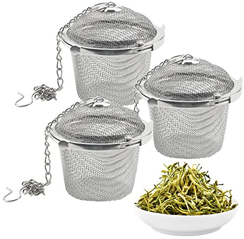 ZEONHEI 3 Pack 45mm Stainless Steel Tea Diffuser, Food Grade Fine Mesh Tea Ball Infuser on a Chain, Small Tea Strainers for Loose Tea, Spices and Seasonings