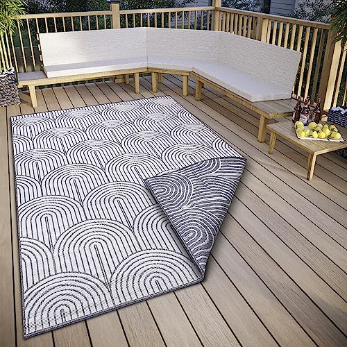 Hanse Home Pangli Outdoor Teppich Wetterfest – Wendeteppich Skandinavischer Boho Style Wasserfest Einfarbig Geometrisch 3D-Effekt für Garten, Balkon, Terrasse, Wohnzimmer – Silber, 240x330cm