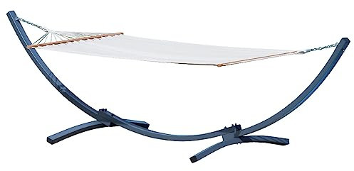 ALEOS. 375cm Hängemattengestell für 1 Person Gestell aus Metall mit Stabhängematte Capri-Creme - Hängemattenständer - Metallgestell mit Hängematte, Ketten und Karabiner für Ihren Garten
