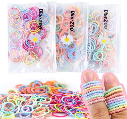 300PCS Elastic Hair Bands for Kids and Women, 3 Styles Small Thin Hair Ponytail Holder, Baby Girls Hair Ties No Damage, Diameter 1.0inch Mini Colorful Rubber Bands Accessories, Daughter Birthday Gift