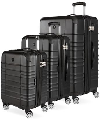SwissGear Sonic Pro Lightweight Hardside Expandable Luggage Set with Spinner Wheels and TSA Lock, Black, 3-Piece Set (20/24/28)