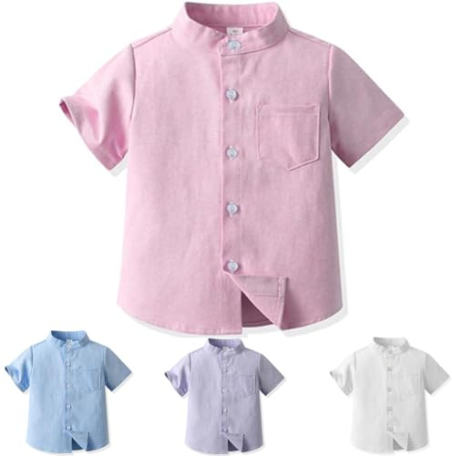 Yanmucy Chemise à Manches Courtes pour bébé Chemise boutonnée à col Montant pour Enfants Petits garçons for 2-8 Years (FR/ES, Âge, 2 Ans, 3 Ans, Taille Normale, Rose)
