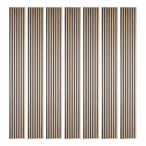 DECOON - Panneau tasseaux Bois décor chêne Clair - Isolation Acoustique & Design Moderne - Fond Noir, idéal Mur TV & Bureau - Pose Facile - 250 x 30 x 1,9 cm (0,75 m²)