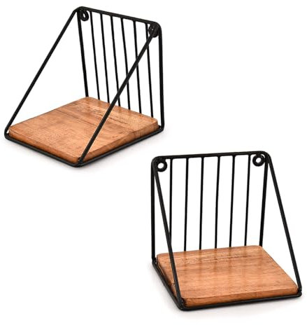 Mahasu Floationg Shelf Iron & Acacia Wood Wall Mounted Storage Shelves for Kitchen, Bathroom Set of 2 (5 X 5 X 5)