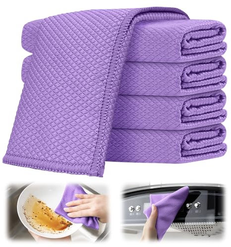 Chiffon de nettoyage en microfibre, torchon à vaisselle, chiffon à récurer, chiffon, chiffon de cuisine, chiffon de voiture, chiffon de nettoyage pour vitres, chiffon absorbant (violet, 5)