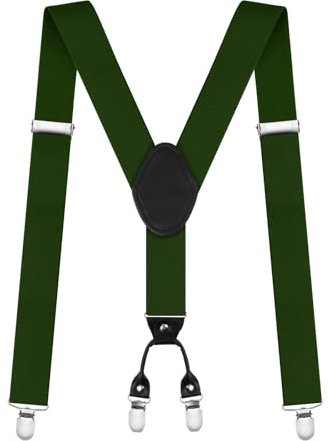 AUYAO Herren Hosenträger Hosenträger Herren Extra Stark Breit 3,5 Cm mit Sehr Starken 4 Clips Heavy Duty Men Braces Einstellbar Elastisch Einheitsgröße Hosenträger für Männer Damen Y Form (Dunkelgrün)