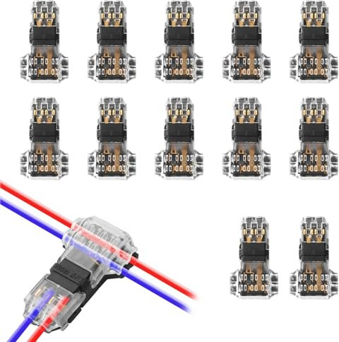 12Pcs T Tap Wire Connectors, 2 Pin Low Voltage Quick Splice Solderless with no Wire-Stripping Electrical Wire Connectors for Wires Connection 20-22 AWG, Heat Resistant for 12V, 24V DC Automotive