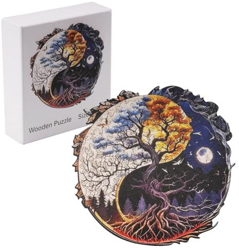 Rongxze puzzle in legno adulti, mistico Yin - Yang - albero - e luna - design, 200 pezzi, 26x26 cm, artigianato intellettuale, sfida rilassante, splendida decorazione per la casa