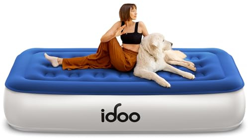iDOO Colchón hinchable individual con bomba eléctrica integrada, colchón inflable con bolsa de almacenamiento, cama inflable para camping, invitados, viajes e interiores, cama de aire de 33 cm de alto