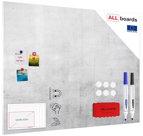 ALLboards Magnetic METALboards, Concrete 120x90 cm + a Set of Accessories Included