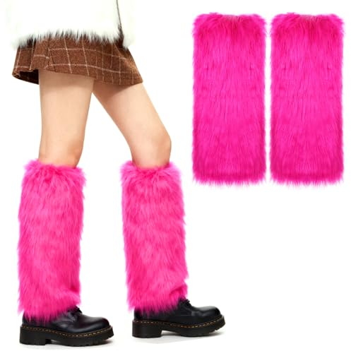 VGMANNTA Damen Beinstulpen aus Kunstfell Mädchen Furry Fuzzy Beinwärmer Winter Stulpen Damen für Winterwärmer Karneval Mottoparty-R