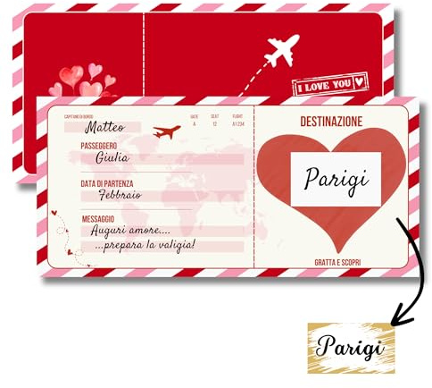 hOmty Biglietto Viaggio Sorpresa Gratta e Vinci | Biglietto Aereo Finto Regalo | Biglietto Regalo Viaggio Sorpresa | Regalo San Valentino per Lei e per Lui (Love)
