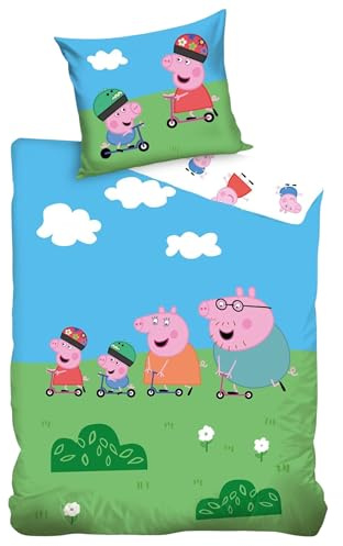 Peppa Pig Juego de Ropa de Cama Infantil | Funda Nórdica 140x200 cm + Funda de Almohada 50x70 cm, 100% Algodón | Suave y Transpirable