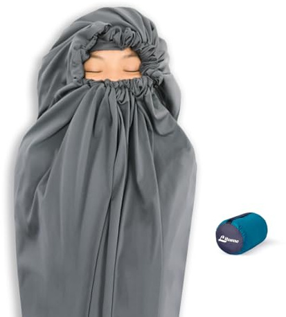 Litume Fodera per sacco a pelo per tutte le stagioni Thermolite Aggiungi fino a 12°C, sacco a pelo per mummia Zaino in spalla, campeggio, sacco a pelo leggero con cappuccio con coulisse