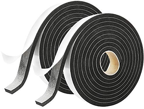 Onarway Foam Tape Weatherstrip for Door & Window Insulation, 2x 25.5mm(W) x 6mm(T) x 3m(L), Single Sided Adhesive, High Density Seal Tape, Black