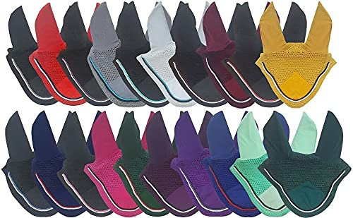 Fliegenhaube für Pferde, 20 Farben, Doppelpaspelierung, Ohrnetz, Fliegenmaske, handgefertigt, atmungsaktiv, Baumwolle, Häkelzaum, Pferd, Pony, Petrol/Pfau)