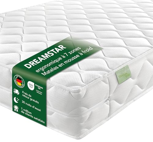 Dreamstar Ergo Flex Duo - Matelas orthopédique en mousse à froid 7 zones - 16 cm de hauteur - Certifié Oeko-Tex - Degrés de fermeté 3 et 4 - 140 x 200 cm