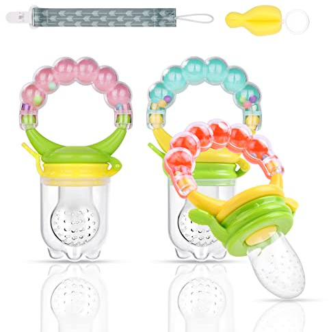 Vicloon Chupete Fruta Bebe,3 Piezas Alimentador Antiahogo de Fruta,Chupete con Clip para Bebés,Juguete Dentición Chupete para Bebés y Niños