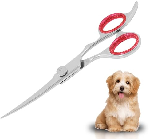 SS INSTRUMENTX Dog Grooming Scissors, Professional Stainless Steel Curved Dog Scissors with Safety Round Tip, Pet Grooming Shears for Dogs & Cats Hair Cutting Trimming Scissors, Single Pet Scissor