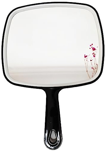 Stianiiie Mehrzweck-Handspiegel mit verzerrungsfreier Reflexion Salon Friseursalon Friseurspiegel Großer Wandhalterung Handspiegel mit Griff Quadratisch Schwarz 31X23cm
