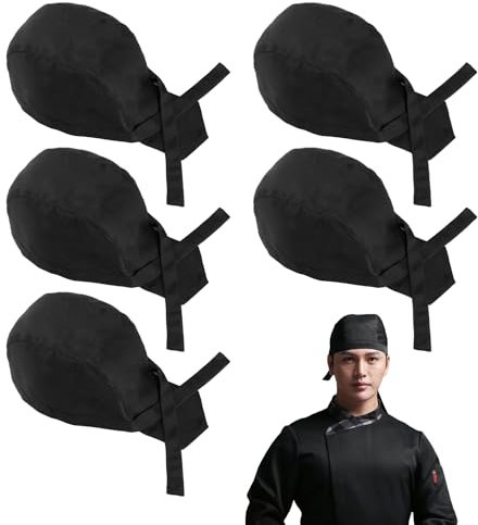 5 Stück Kochmützen Für Damen Und Herren, Verstellbare Mütze, Lange Bandana-Servicemütze, Restaurant-Koch-Schädelmütze, Hohe Kochmütze, Küchenmütze Für Gastronomie, Restaurant-Servicemütze (Schwarz)