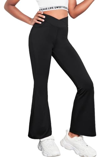 Arshiner Pantalones Bootcut para Danza, Yoga y Deportes - Leggins Acampanados Cruzados para Niñas de Cintura Alta 5-14 Años