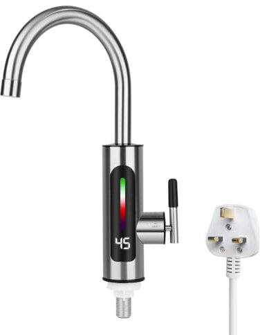 Instant Hot Water Tap, Electric Tap UK Plug, 220V 3000W Electric Hot and Cold Mixer Water Faucet with LED Digital Display for Kitchen Bathroom