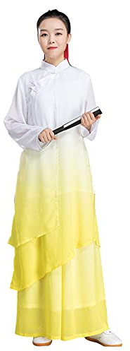 DXZXDJIU Chinesische Kampfkunst Kleidung,Tai Chi Kleidung, Tai Chi Leistungskleidung Frühlings- und Wettkampf-Farbverlaufs-Diagonal-Tai Chi-Kleidungsanzüge for Männer und Frauen(Yellow,XS)