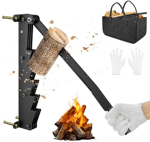Aufun Holzspalter Spanmesser Manuell Wandmontierter Anzündholzspalter für Holz, robuster Kaminholzspalter mit 36cm Klinge, handstabiler Brennholzschneider, Aufbewahrungstasche für Handschuhe